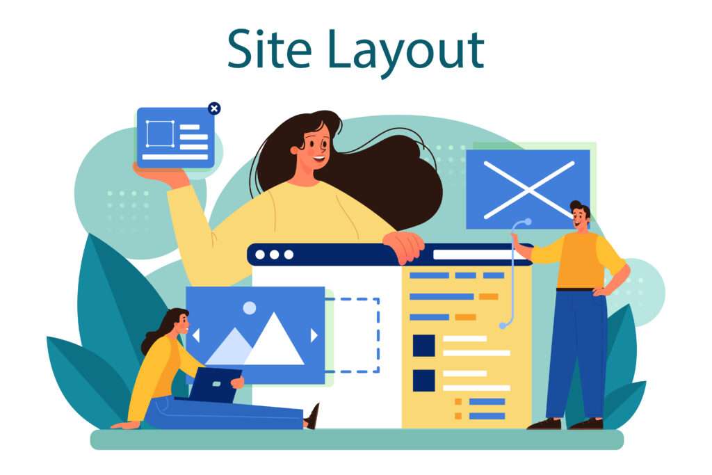 Website layout concept. Web development, mobile app design